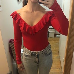 Wilfred Red Ruffle Bodysuit- Size XS- EUC